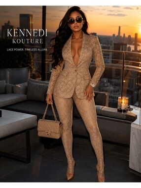 KENNEDI KOUTURE Custom Lace Blazer & High-Waisted Skinny Pants Set Balmain D&G